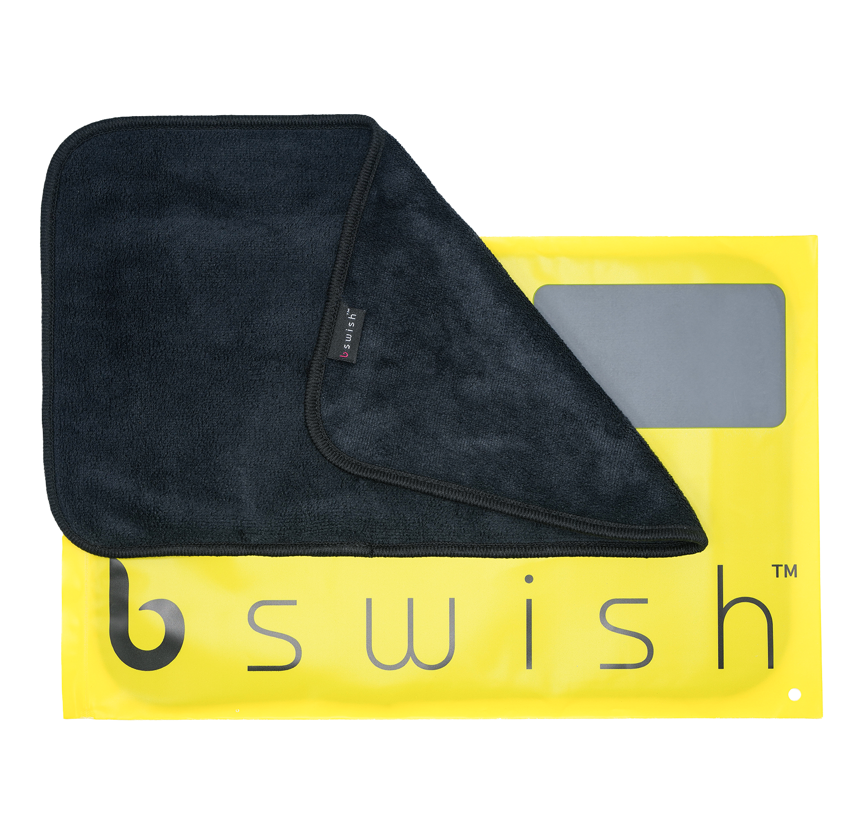 A soft black after-sex towel with its packaging, ready for Post-Intimacy clean-up.