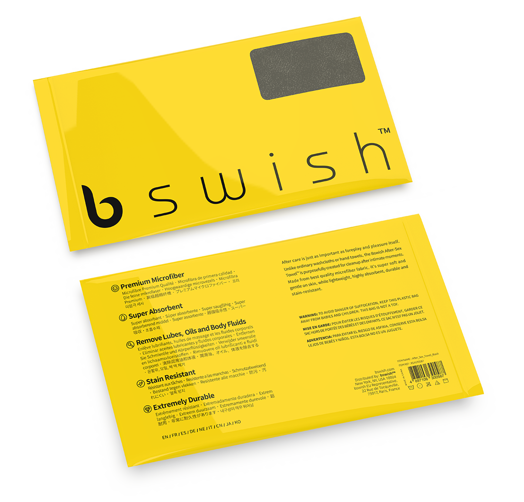 A soft after-sex towel packaging, ready for Post-Intimacy clean-up.